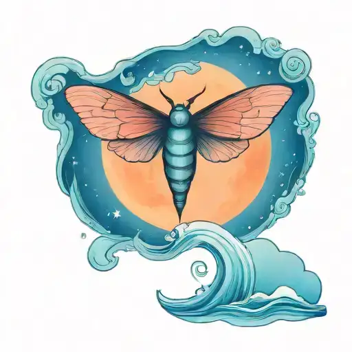A Moth Flying Under A Full Moon In A Serene Ocean Setting