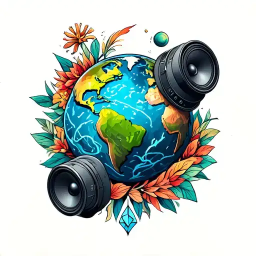 Planet Earth In The Back Of Trial And Speakers