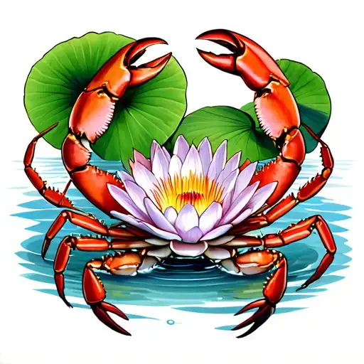 Water Lily And Crab Tattoo Design