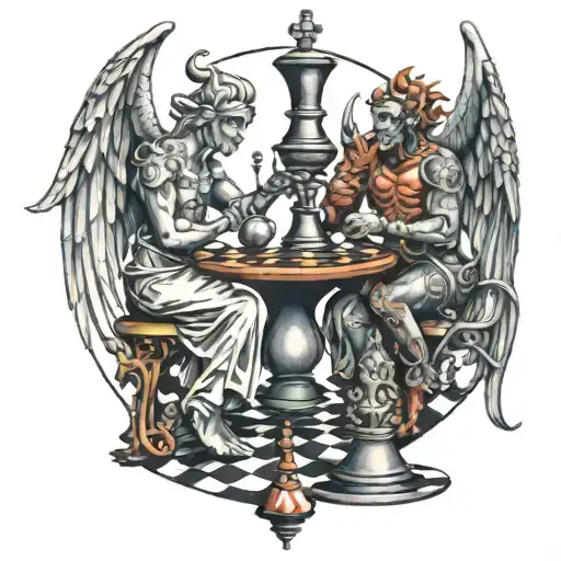 Angels And Demons In Chess Figures Fighting