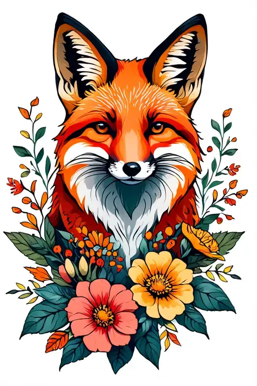 Red Fox Surrounded By Flowers