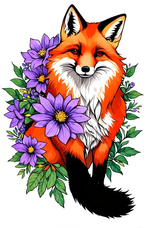 Red Fox Surrounded By Purple Flowers