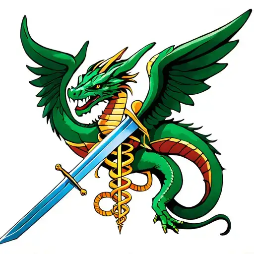 Dragon Caduceus With Egyptian Wings And Sword