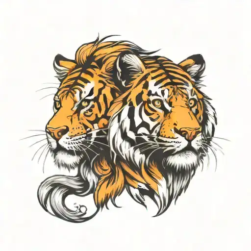Half Lion Head And Half Tiger Head