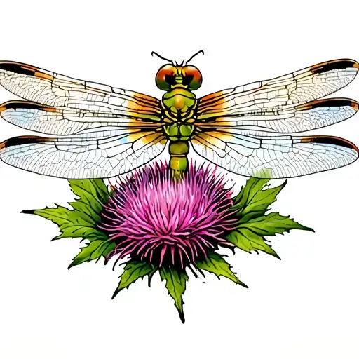 Dragonfly Placed On Scottish Thistle