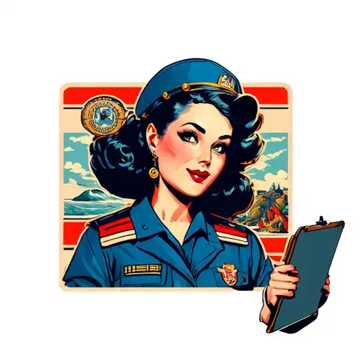 Pinup Girl Wearing Coast Guard Flight Suit Holding Clipboard