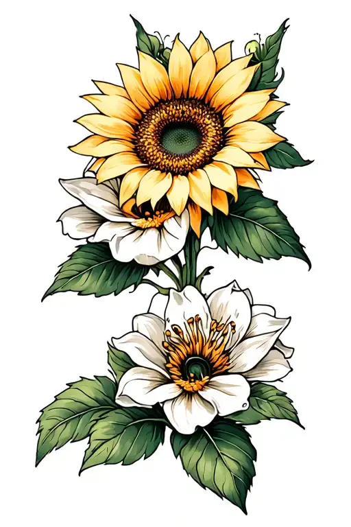 Sunflower And Gardenias Blooming