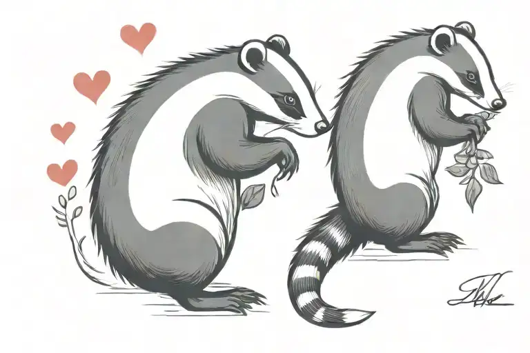 Badger V Skunk In Love Cuddling Together