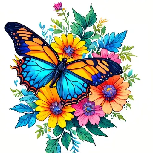 Butterfly And Wildflowers Intertwined