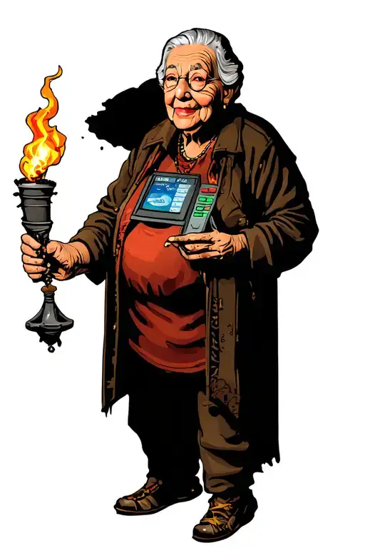Granny With A Torch Of The Payment Of The Payment Terminal
