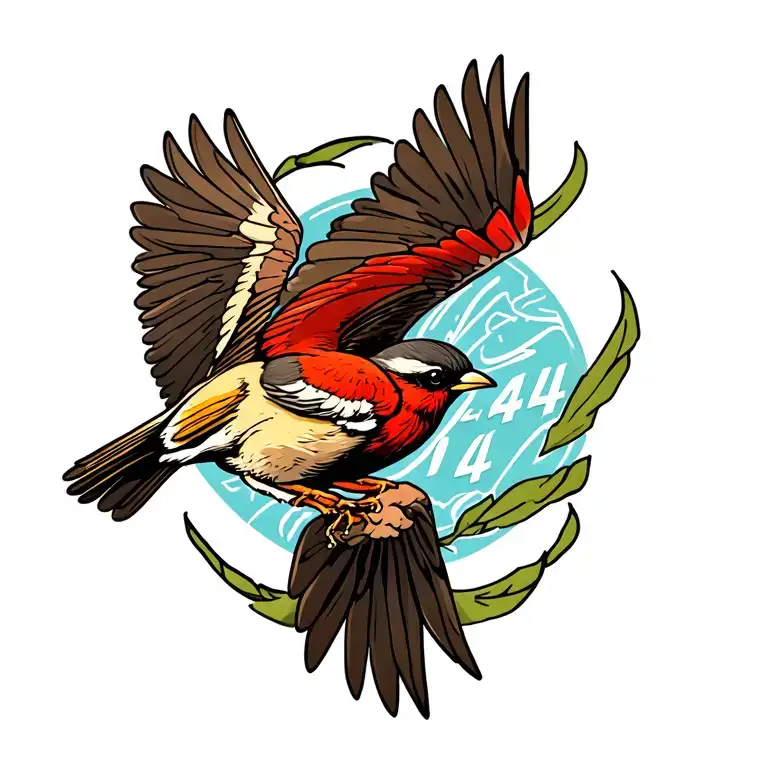 Sparrow Flying With 444 Written