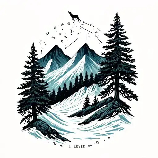 Mountain And Trees With Forever On Bottom And Leo Constellation On Top