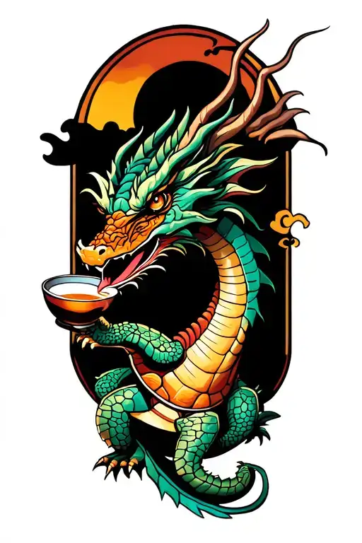 Dragon With Turtle Drinking Tea