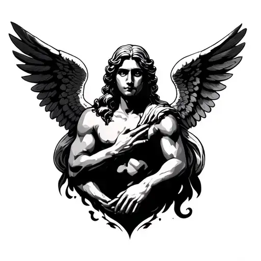 Black Guardian Angel Protecting Chest