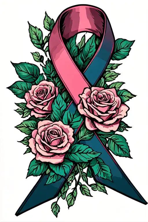 Cancer Ribbon With Roses Intertwined Within