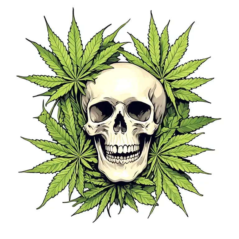 Skull And Weed Leaf Intertwined