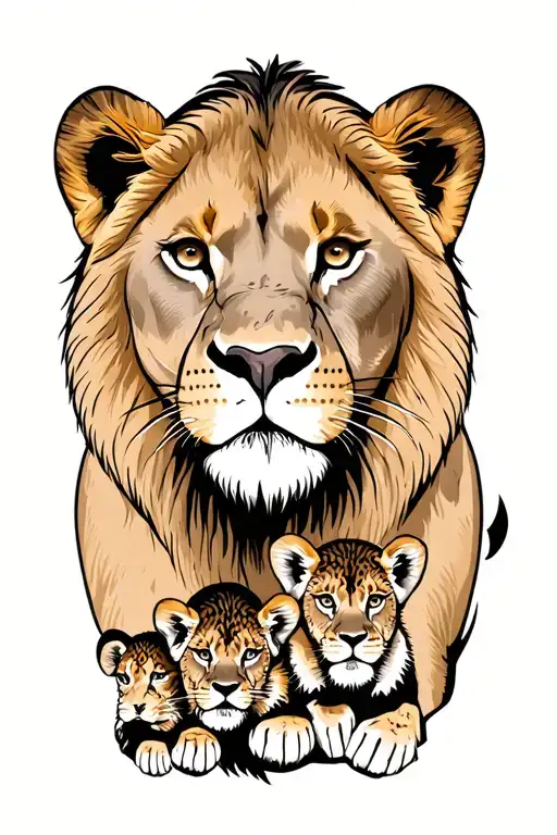 Lioness With Cubs Face Only