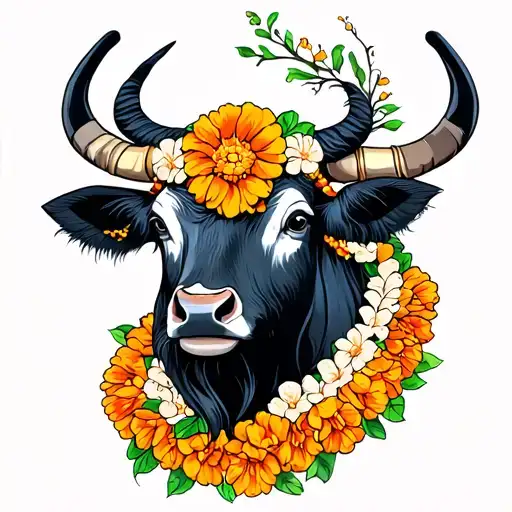 Ox With Marigold Lei