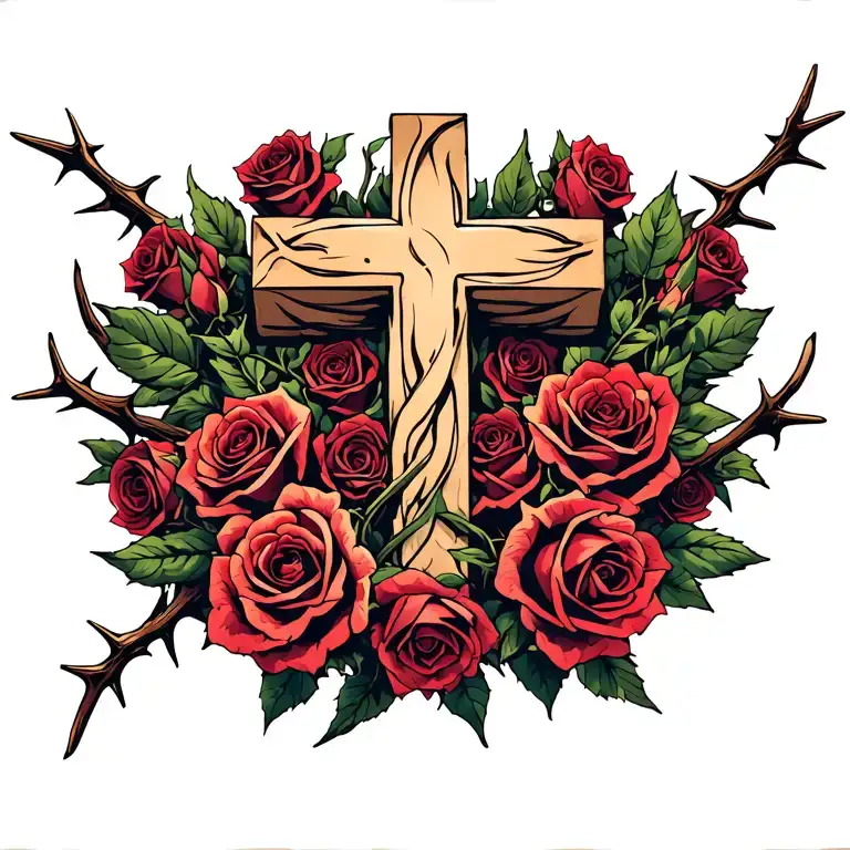Cross Wrapped In Roses With Thorns Wrapped