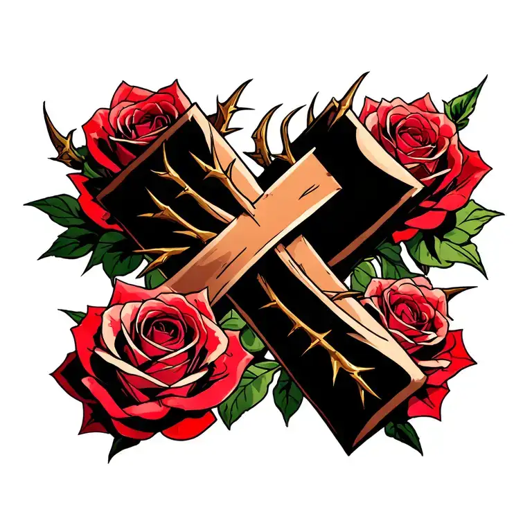 Cross Wrapped Around Roses With Thorns Wrapped