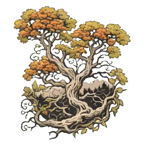 Ash And Oak Tree Intertwined