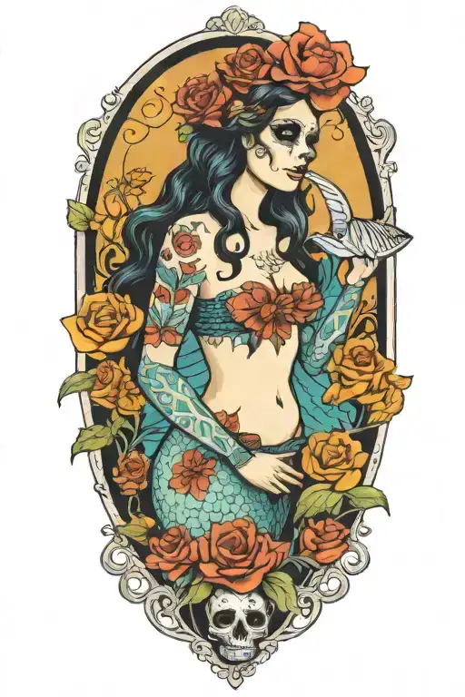 Day Of The Dead Tarot Card Mermaid