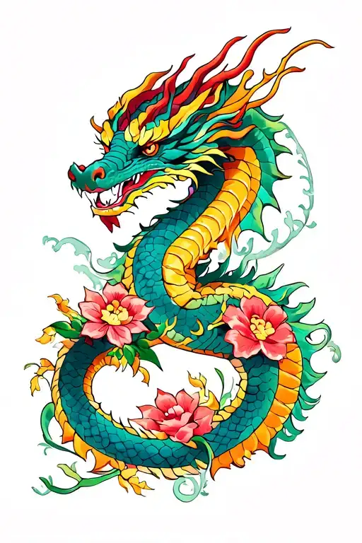 Dragon With Flowers