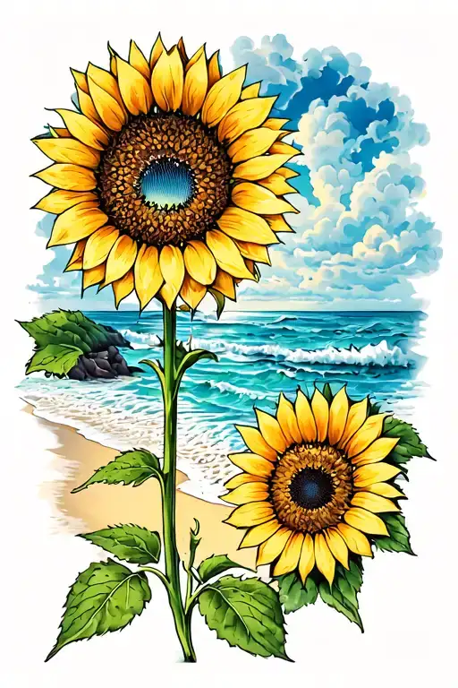 Sunflower And Beach Scene