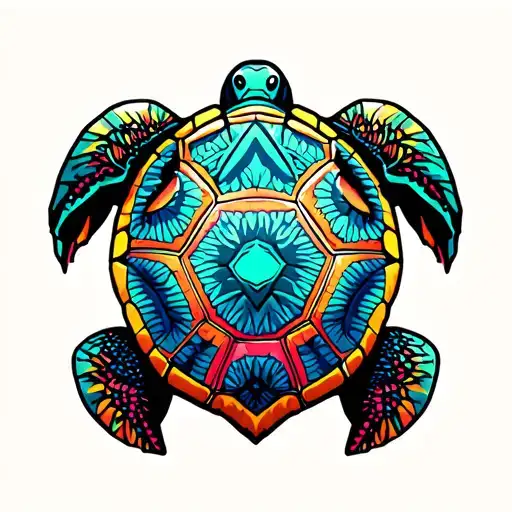 Turtle Shell With Psychedelic Geometry Patterns