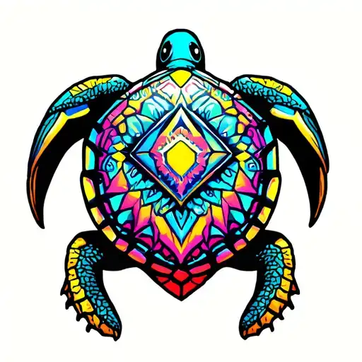 Turtle Shell With Psychedelic Geometry Patterns