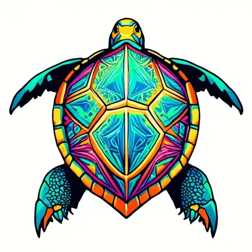 Turtle Shell With Psychedelic Geometry Patterns And Another Turtle Shell Inside