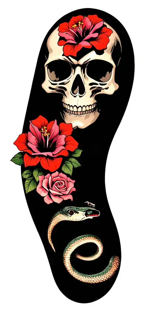 Skull And Roses Mayflowers Hibiscus Flowers Snake