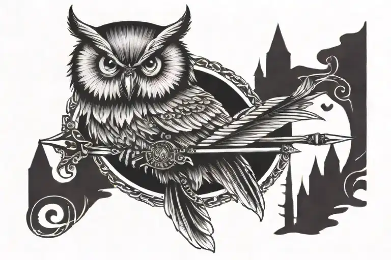 Owl Wolf Perched On A Bow Arrows