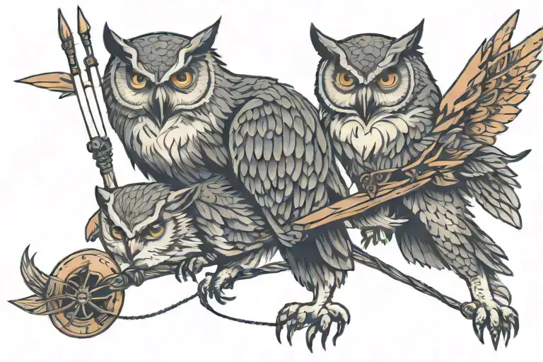 Owl On A Wolf Perched On A Bow Arrows