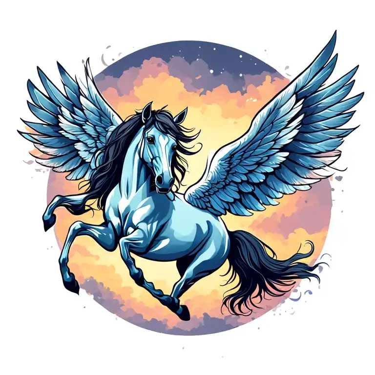 Horse And Feather Or Wings Flying