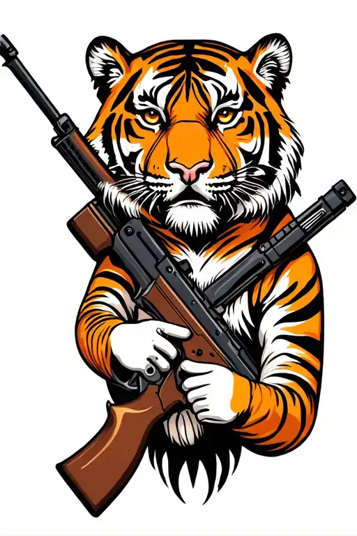 Tigers Holding Rifles