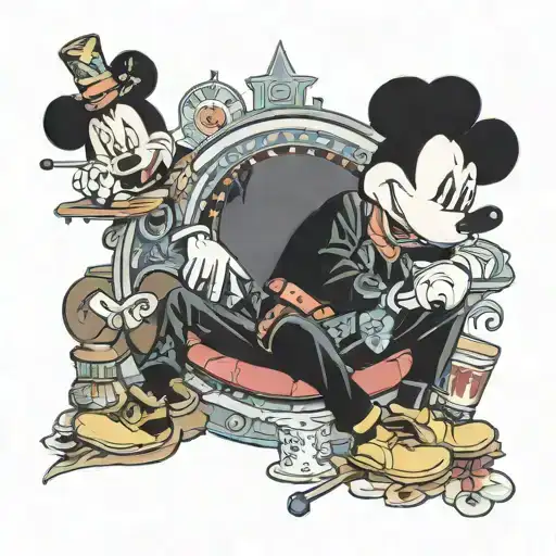 Mickey Mouse Sitting In A Casino Setting Surrounded