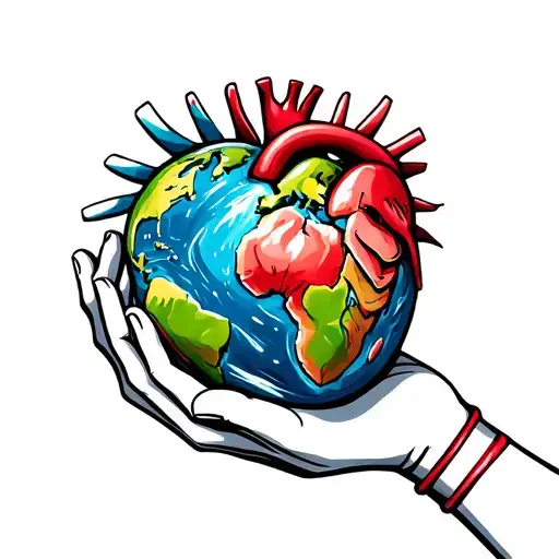 Human Heart Made Infinity Symbol Hand Holding The Earth