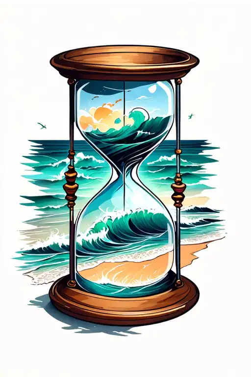Hourglass With Top Half Showing A Stormy Sea And The Bottom Half Ahowing A Calm Beach