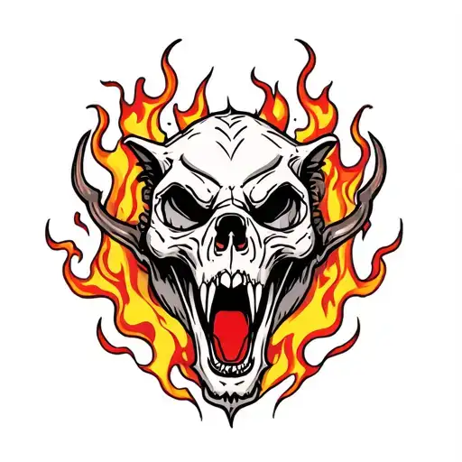 Cerberus Skull In Flames