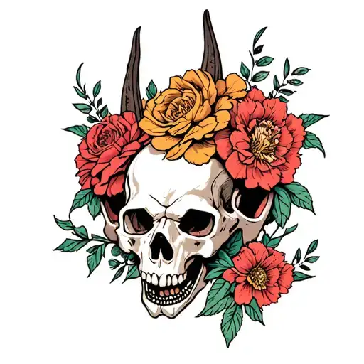 3 Headed Cerberus Skull With Flowers