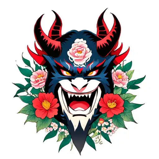 Akatsuki Demon Mask Surrounded By Flowers