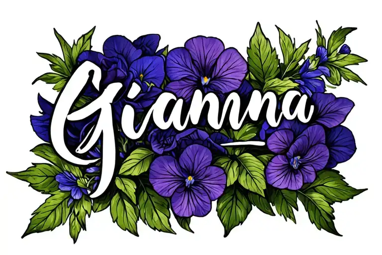 The Name Gianna In A Nice Script Font Overtop Of A Group Of Violets