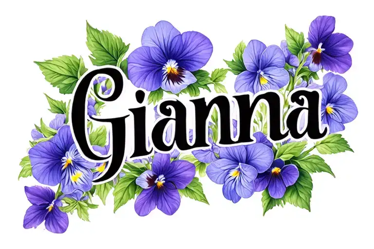 The Name Gianna In A Script Gothic Font Overtop Of A Group Of Violets
