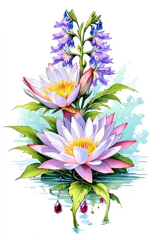 Water Lilly Larkspur And Rubies