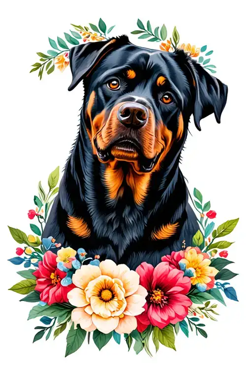Rottweiler With Flower Wreath Frame