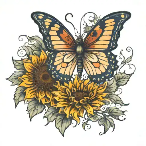 A Butterfly With The Body As A Simi Colin With One Wing As A Sunflower