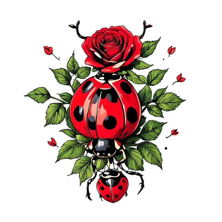 Roses And Lady Bug Font Cursive