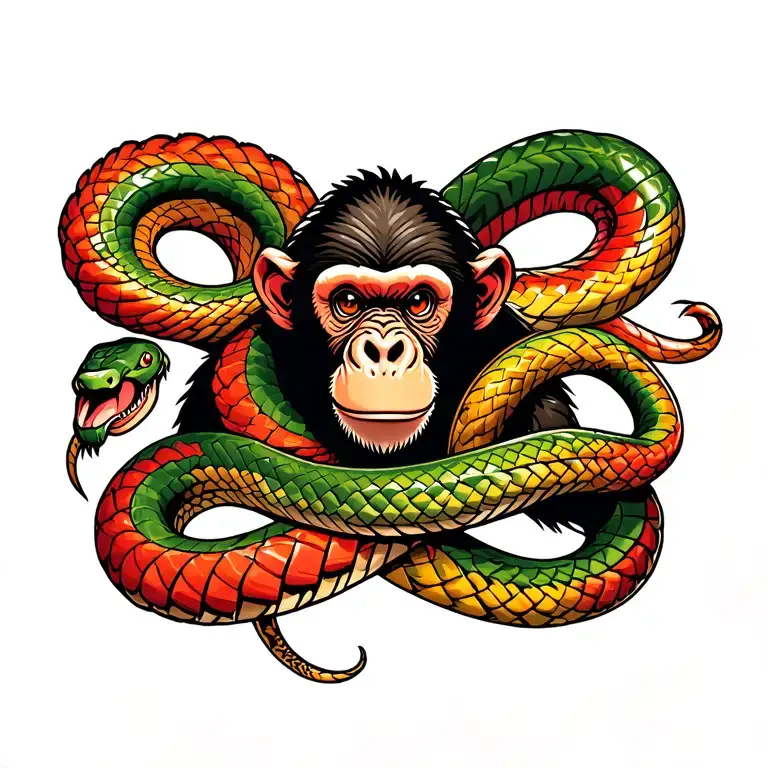 Monkey And Snake Wrapped