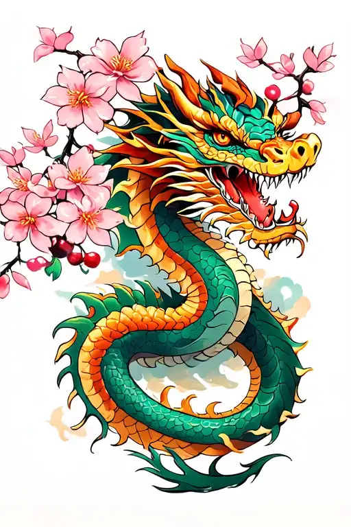 Dragon With Cherry Blossom